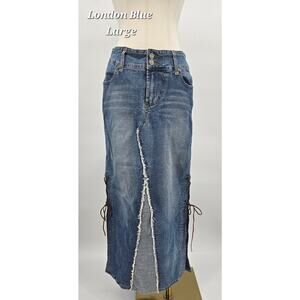 Vintage Y2K Streetwear Indie Sleaze London Blue by Vigoss Denim Midi SkirtL
